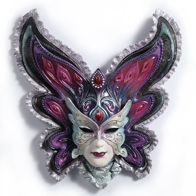 Veronese Design 11.4 L Butterfly Mask Wall Plaque Resin Multicolor