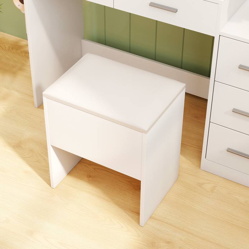 Gymax Vanity Stool w/ Storage Flip Top & Soft Padded Seat Cushion for
