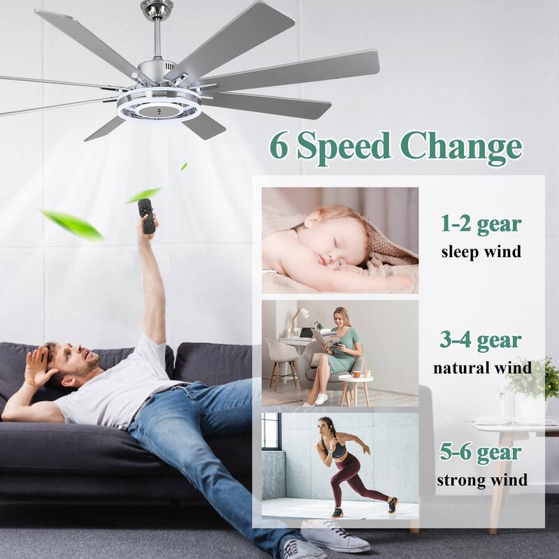 Cusp Barn 72" Modern LED Ceiling Fan with Lights and Remote, Reversible 6 Speeds Chandelier Ceiling Fan for Large Room