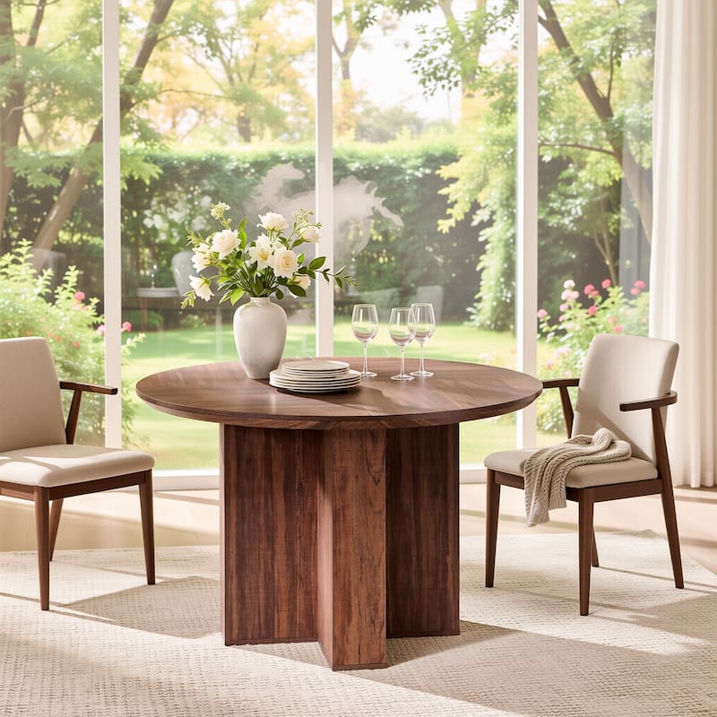 47" Modern Round Dining Table, Thickened Kitchen Table for Dining Room - Rustic Walnut