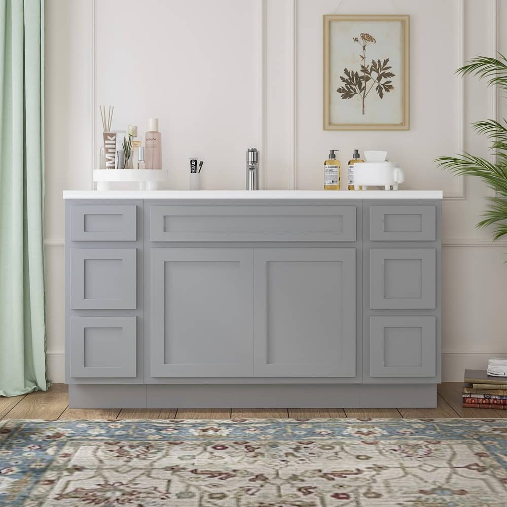 Vanity Art 60" Oak Freestanding Bathroom Vanity Cabinet without Top