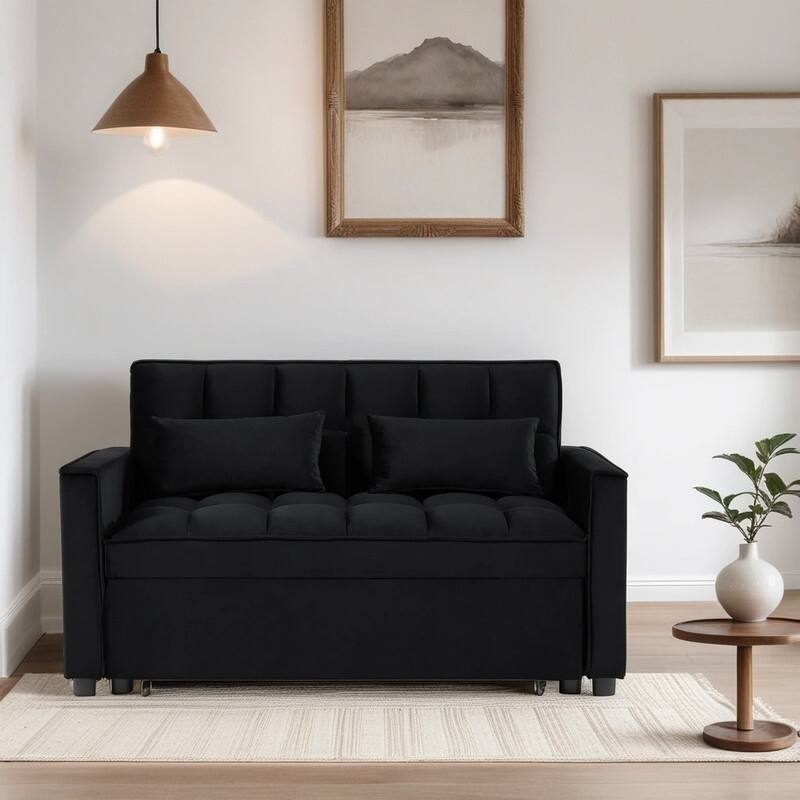 Modern Velvet Convertible Loveseat Sleeper Sofa PullOut Bed With 3