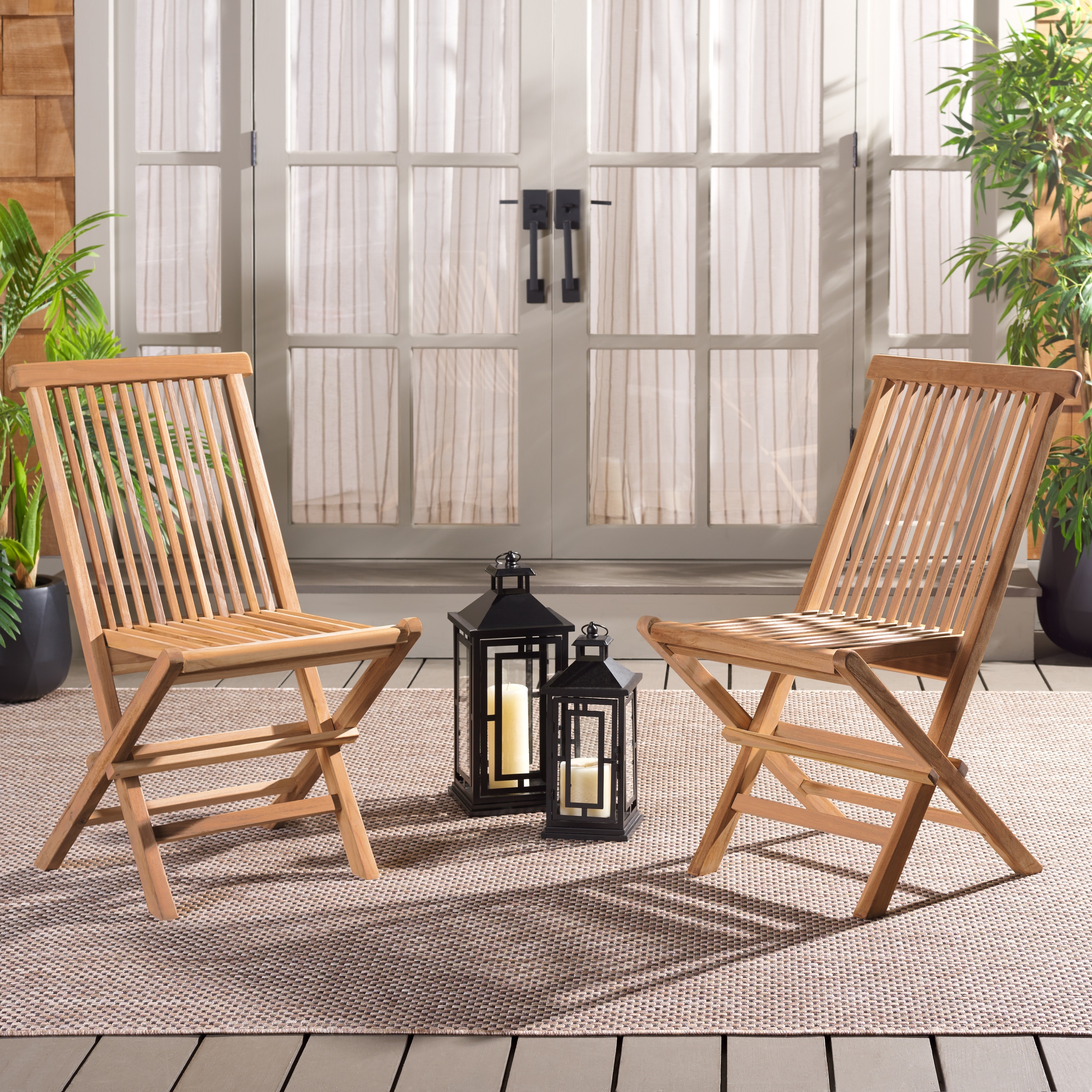 SAFAVIEH Outdoor Patio Furniture Holly Solid Teak Wood Folding Chair (Set of 2) - 19