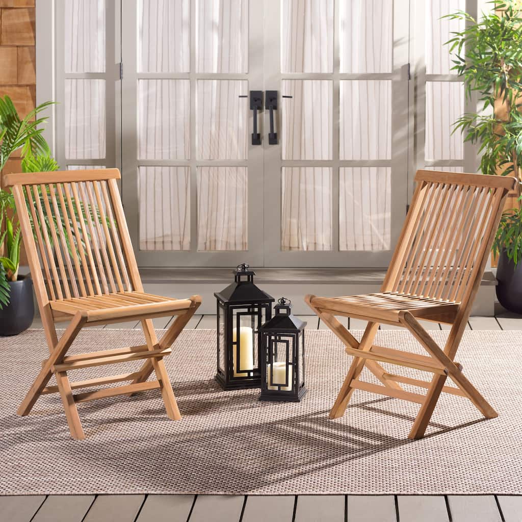 SAFAVIEH Outdoor Patio Furniture Holly Solid Teak Wood Folding Chair (Set of 2) - 19"W x 24"D x 35"H