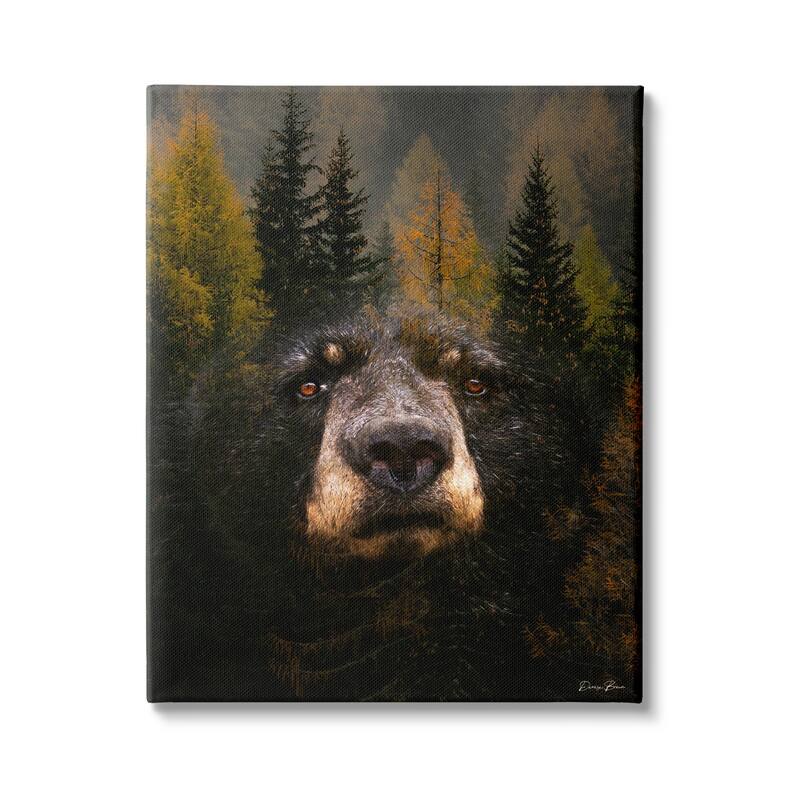 Stupell Abstract Black Bear Wilderness Pine Forest Modern Photography Canvas Wall Art - Green - 16 x 20
