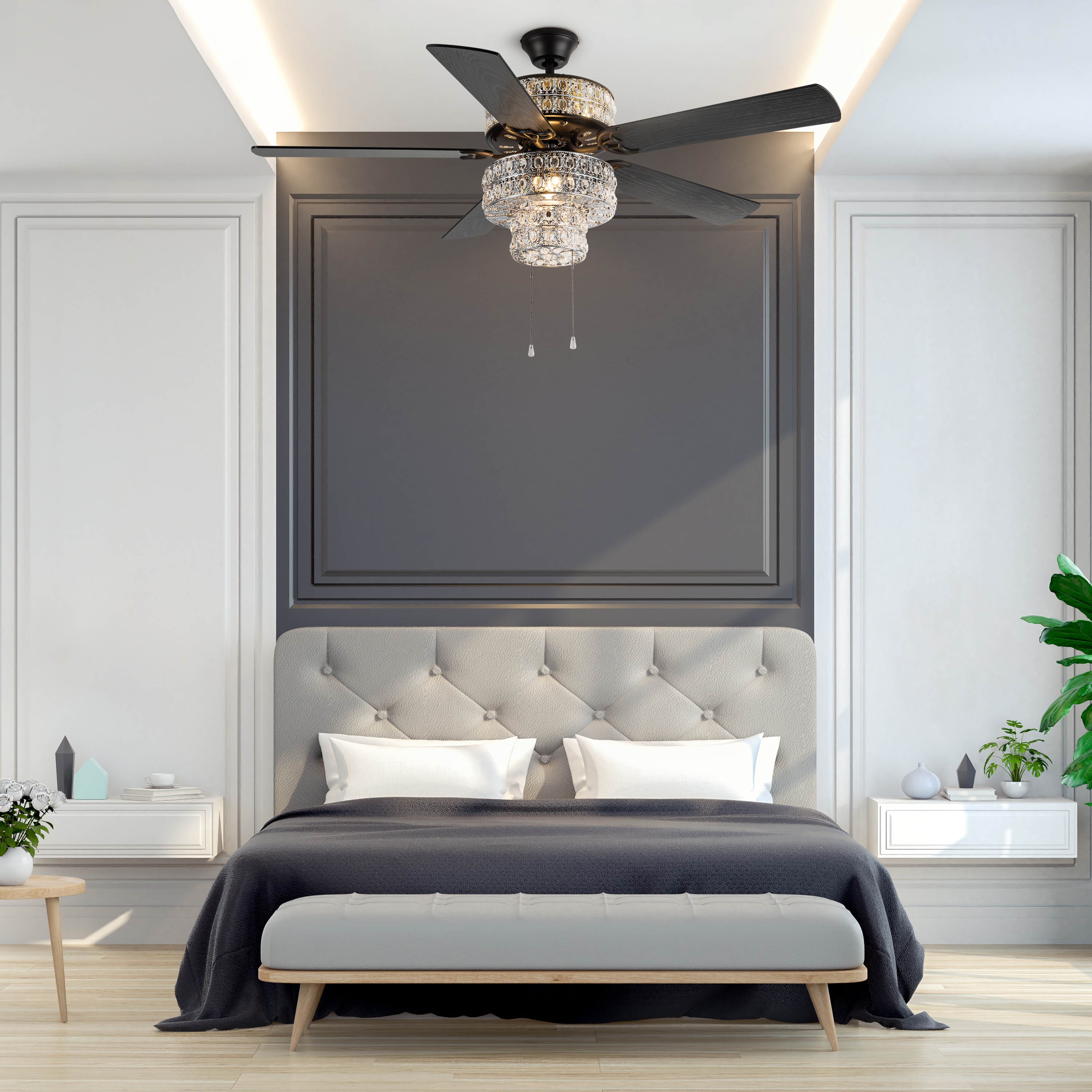FANATIC♢CRISIS Mainstays 52 inch Downrod Ceiling Fan with Light Kit, Satin
