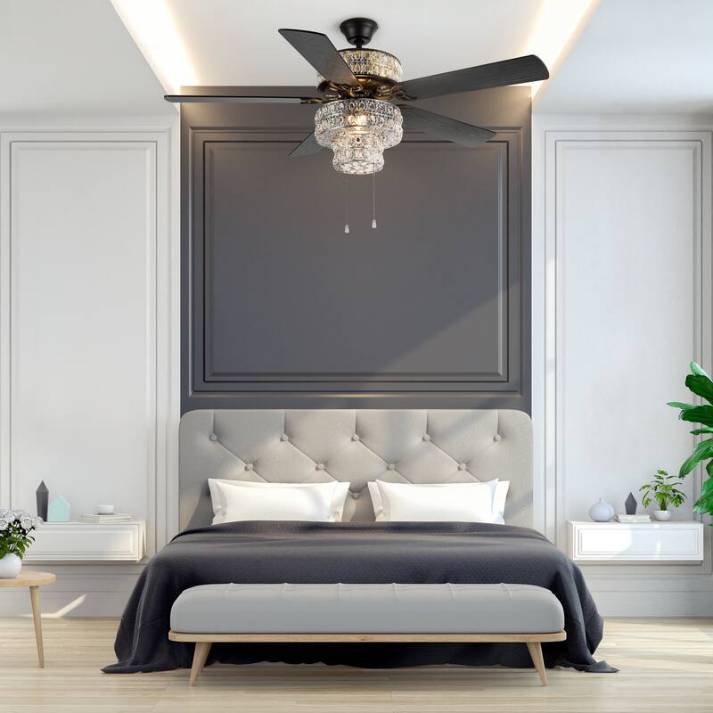 Silver Orchid March Silver Punched Metal and Clear Crystal Ceiling Fan - 52"L x 52"W x 21"H - 52"L x 52"W x 21"H