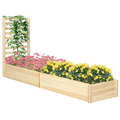Raised Garden Bed with Trellis and 2 Compartments, 43 Inch Wooden Planter Box Kit for Outdoor Plants