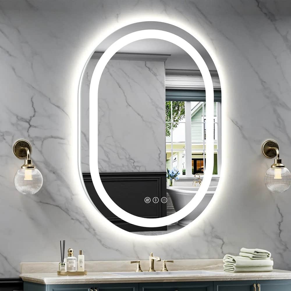 Oval Front & Back LED Lighted Anti-fog Tempered Glass Wall Bathroom Vanity Mirror, 3-Year Warranty&ETL Certified