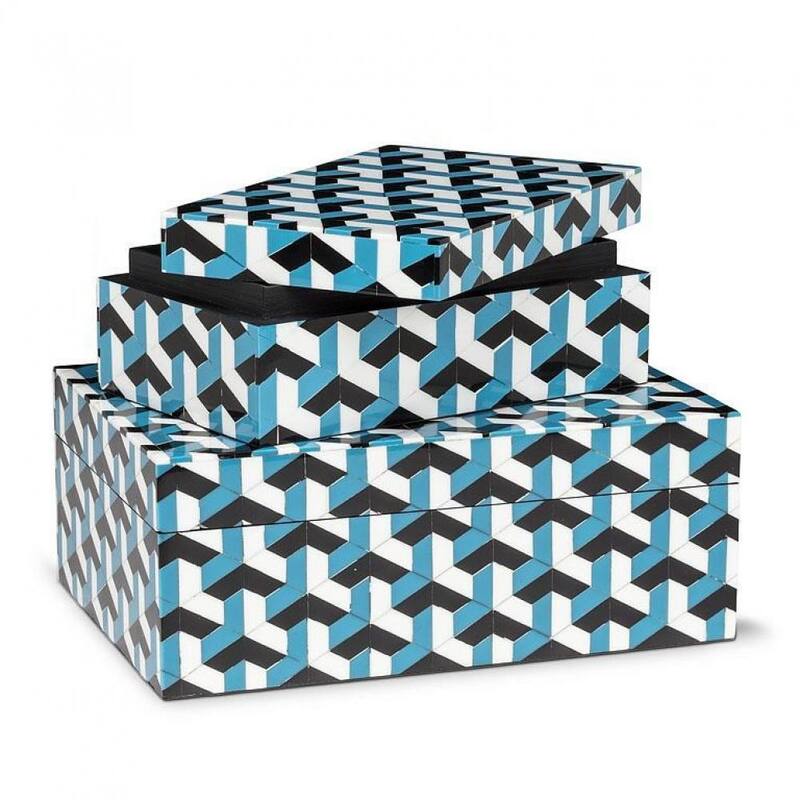 Set Of 2 Rectangle Geometric Pattern Decorative Boxes Bed Bath