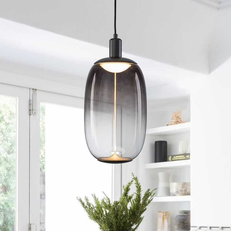 Smoke Gradient Clear Plastic LED Globe Pendant Light - Dia.7.87-in
