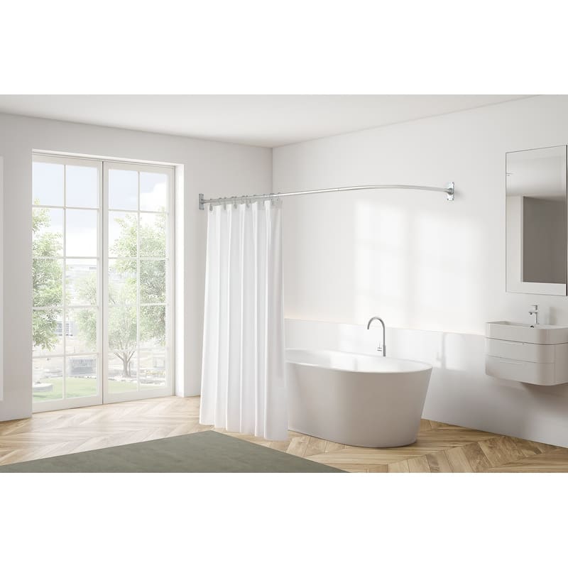 Utopia Alley Rustproof Wall Mounted Aluminum L-Shaped Corner Shower Curtain Rod,68 inch Size by 28 inch