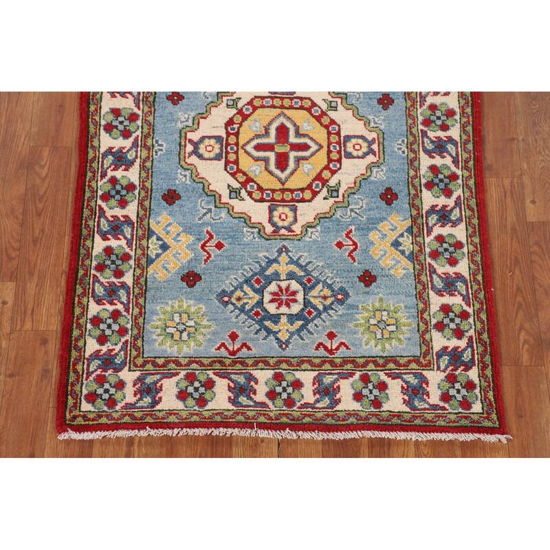 Light Blue Kazak Oriental Accent Rug Handmade Wool Carpet - 2'9" x 4'1"