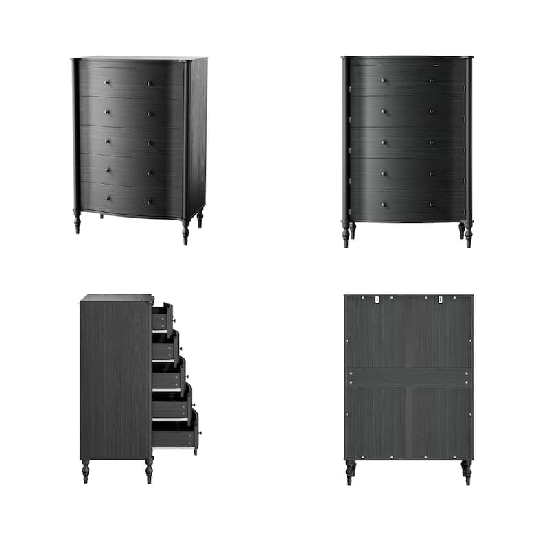 5 Drawer Chest Dresser for Bedroom, Wooden Chest of Drawers with Turned Solid Wood Legs, Modern Storage Dresser, 32.8" Wide