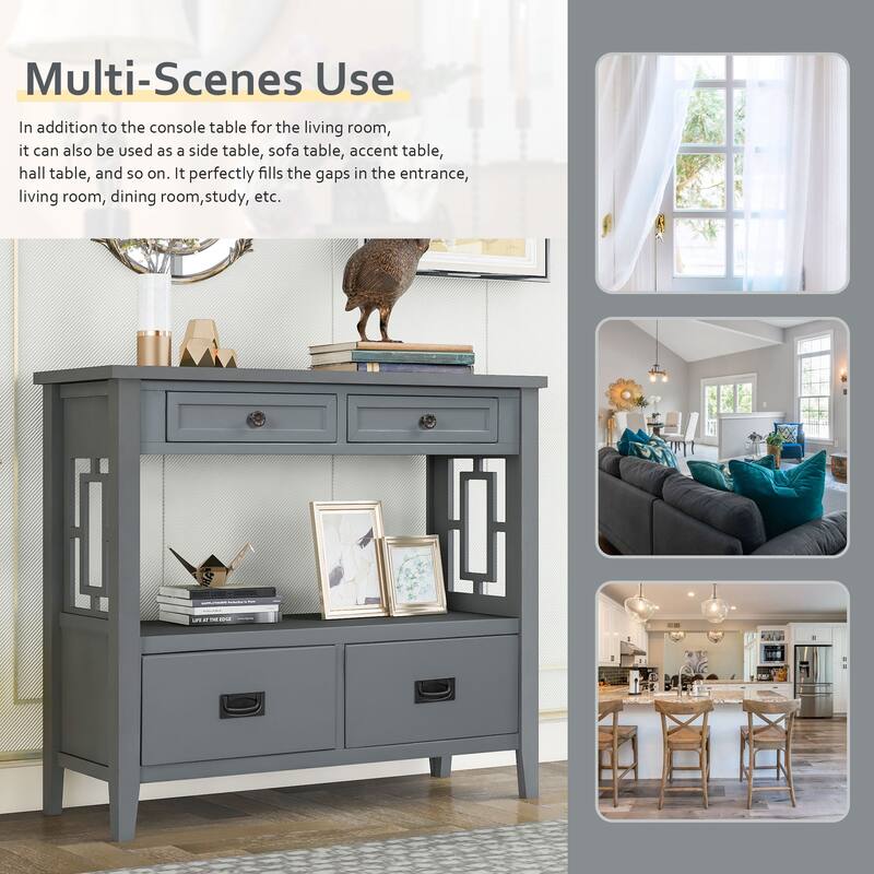 U_STYLE 36'' Modern Console Table Sofa Table with 4 Drawers and 1 Shelf