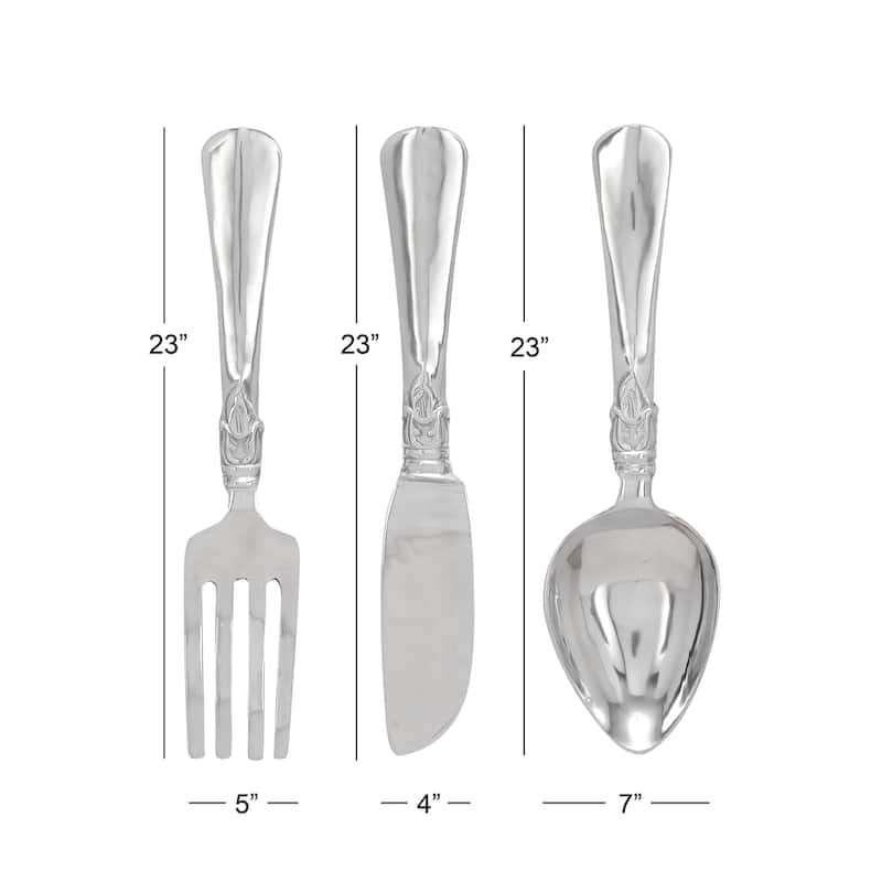 Aluminum Metal Large Knife, Spoon, and Fork Utensils Wall Decor (Set of 3) - Silver or Copper