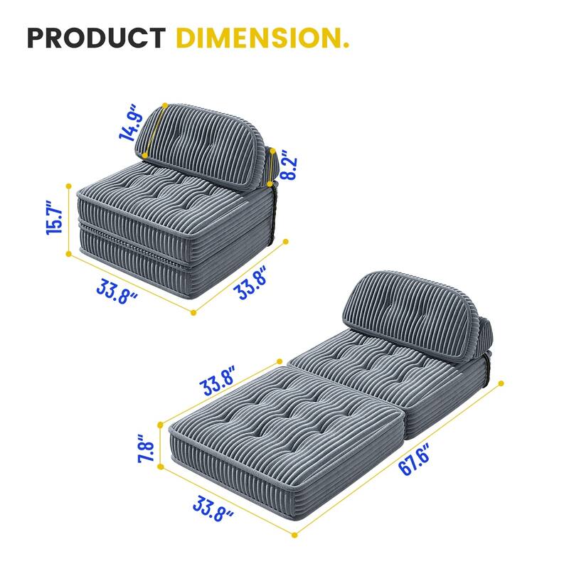 Folding Sofa Bed, Convertible Sleeper Chair with Pillow Foldable Mattress, Portable Fold Out Chair Bed Floor Sofa Lounge