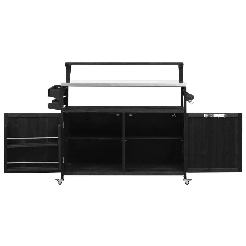 53.3" Outdoor Kitchen Island with Adjustable Shelf and Stainless Steel Top