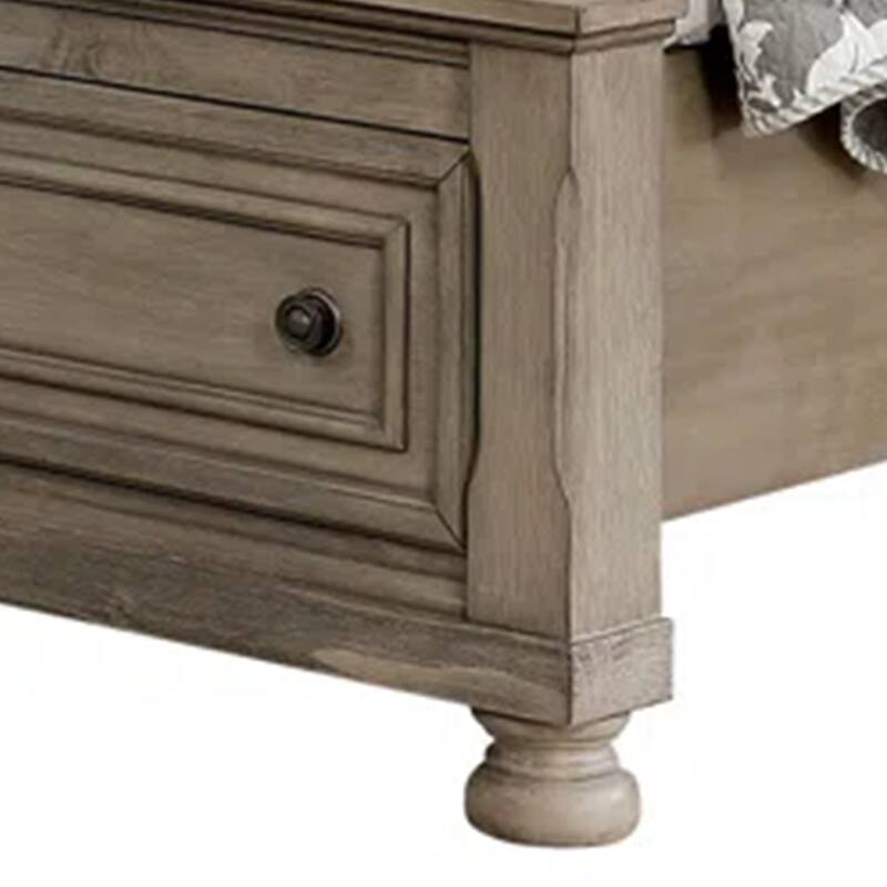 Ava King Bed with Footboard Storage and Bun Feet, Gray Solid Wood