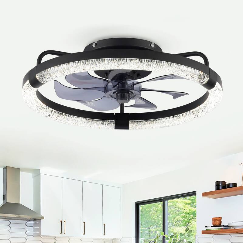 Sofucor 20 Inch Low Profile Ceiling Fan,Dimmable LED Ceiling Fans with Lights and Remote,Modern Flush Mount Fandelier Fans Light