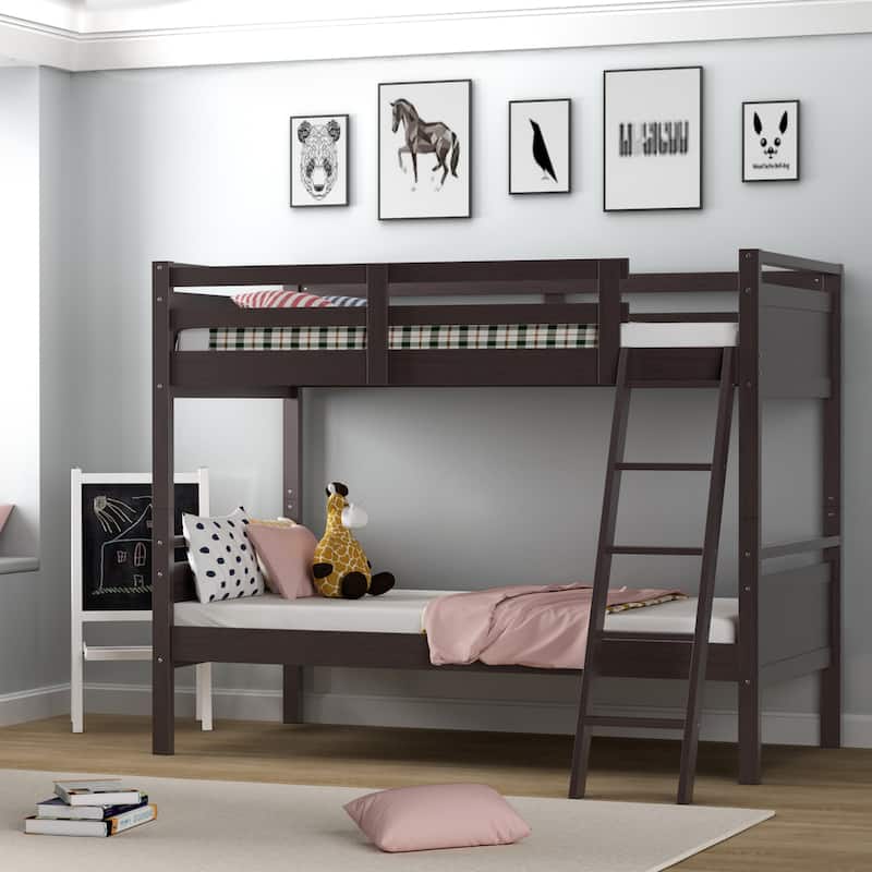 Costway Twin Over Twin Bunk Bed Convertible 2 Individual Beds Wooden
