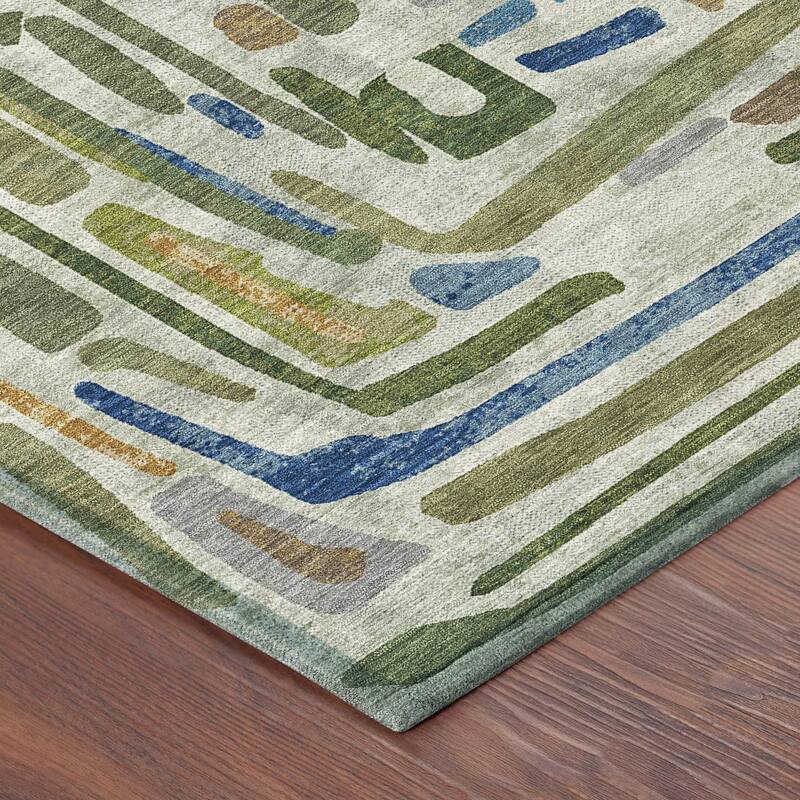 Machine Washable Indoor/ Outdoor Global Geo Chantille Rug