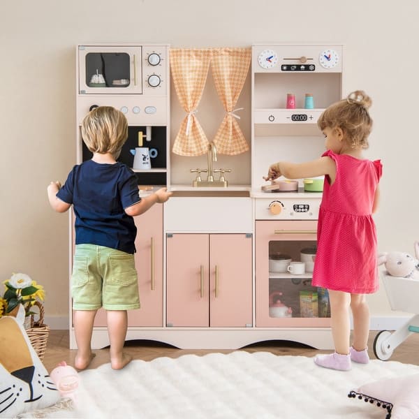 slide 2 of 7, Kids Kitchen Playset with Microwave and Coffee Maker for Ages 3+-Pink - 40" x 13.5" x 43" (L x W x H)