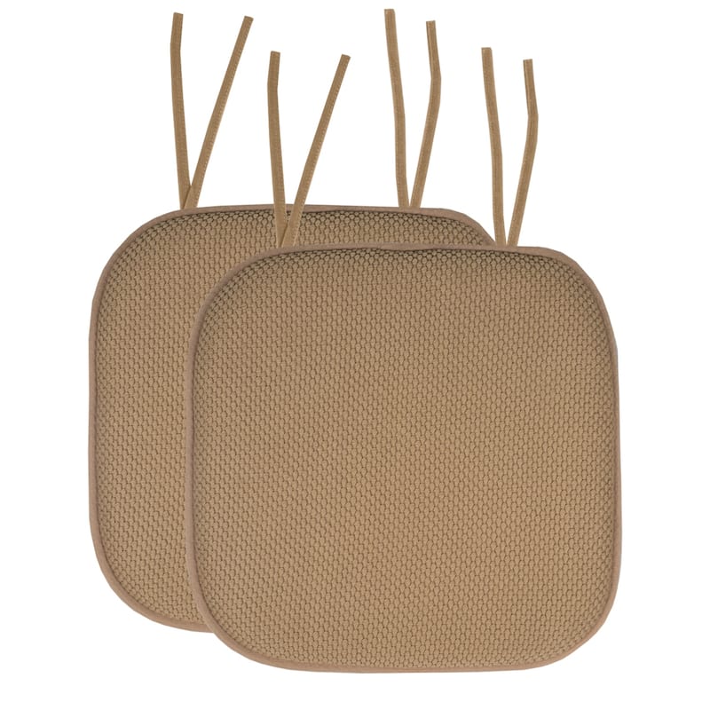 Sweet Home Collection Honeycomb Memory Foam Non Slip Chair Cushion Pad with Ties 16" x 16" - Set of 2 - Taupe