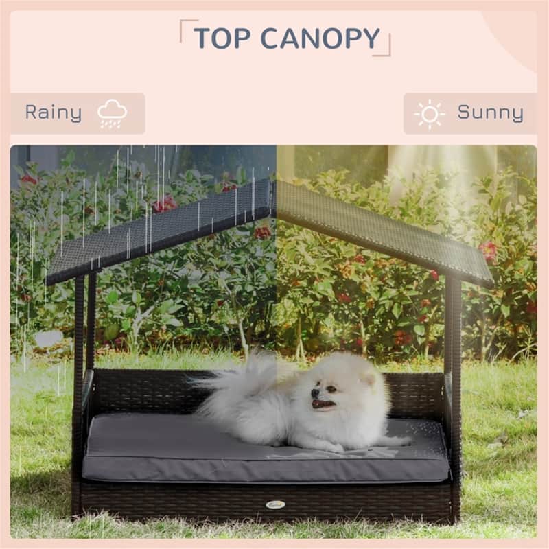 Elevated Rattan Dog Bed with Soft Cushion, Anti-Slip Pads, Ideal for Small to Medium Dogs - 38.5" L x 27.25" W x 27.5" H