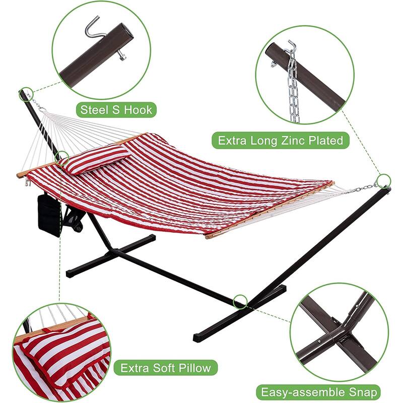 Outdoor Cotton Rope Hammock with 12FT Steel Stand