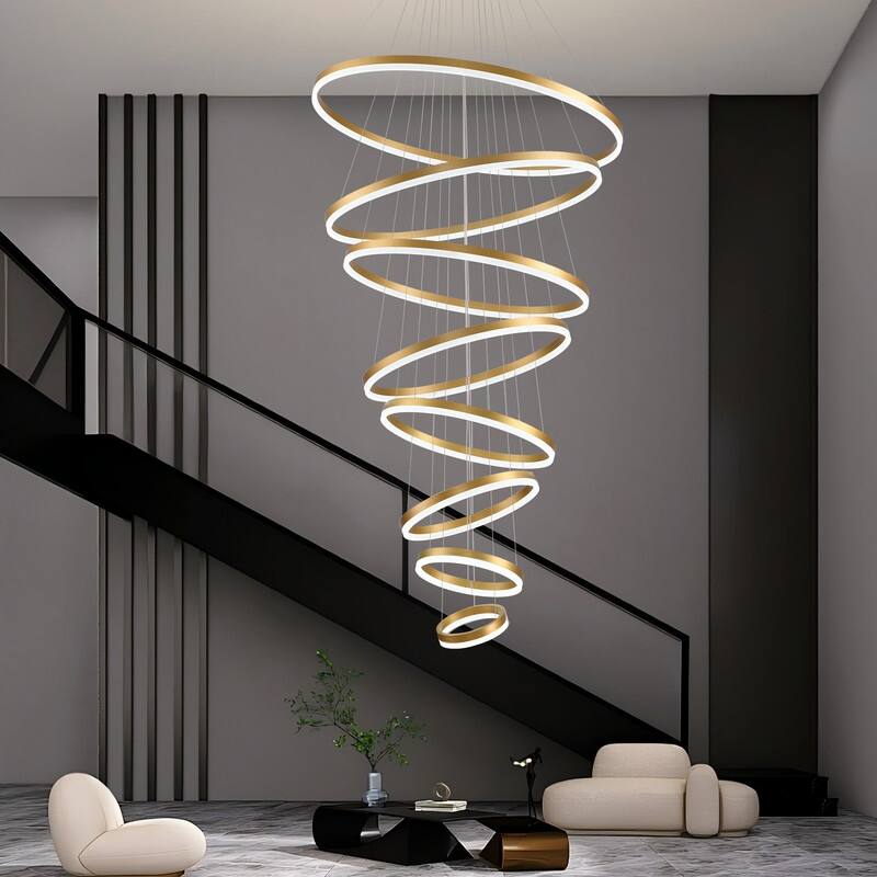 Modern Ring LED Chandelier Ring Adjustable Ceiling Light with Remote Control for High Ceilings