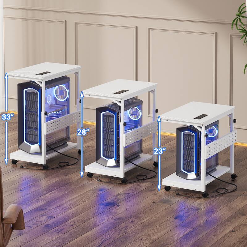 Rolling Computer Stand with Charging Station, Height Adjustable CPU Holder