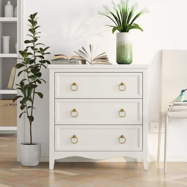 20' Oval Nightstand with 3 Drawers, Fully Assembled Farmhouse Bedside Table, Wood Side End Table with Solid Legs & Unique Design for Bedroom, Living Room, Beige White