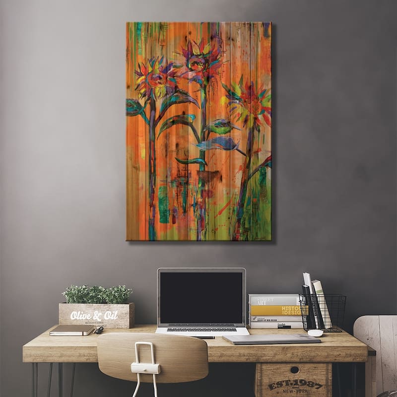 Sunflower Patchwork Print On Wood by Lindsey Dahl - Multi-Color