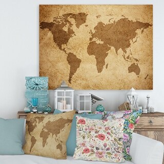 Designart "Ancient Map of The World V" Vintage Canvas Wall Art Print ...