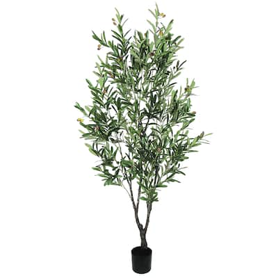 5.5ft Artificial Olive Tree Plant in Black Pot - 66" H x 33" W x 33" DP