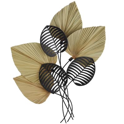 Metal Leaf Layered Home Wall Decor with Palm Leave Accents - Brown - Roche River Decor