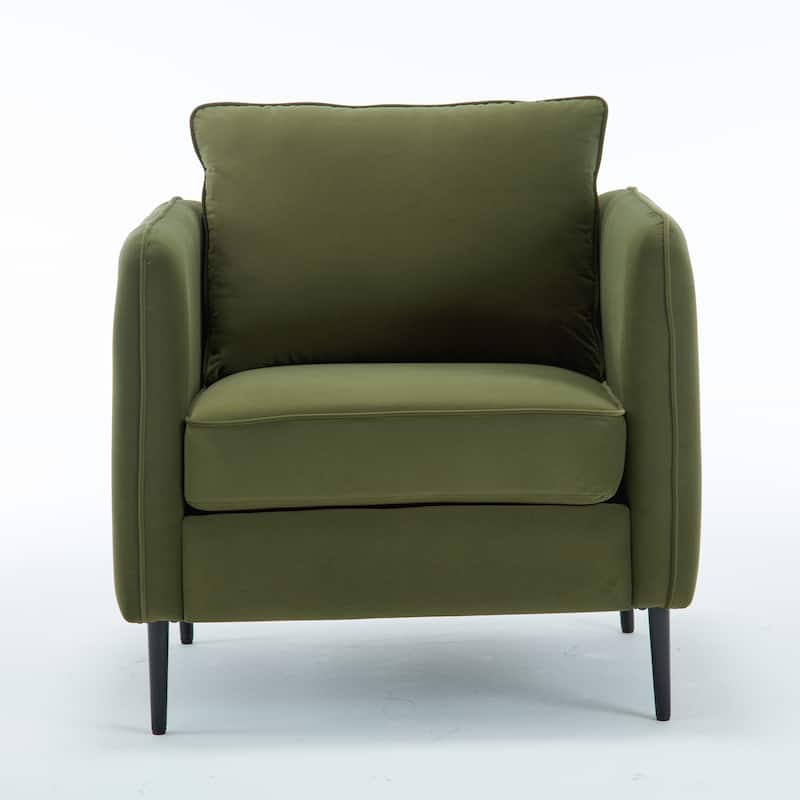Velvet Accent Chair, Comfy Upholstered Single Sofa Chair, Armchair with 1 Pillow and Metal Legs for Living Room, Bedroom