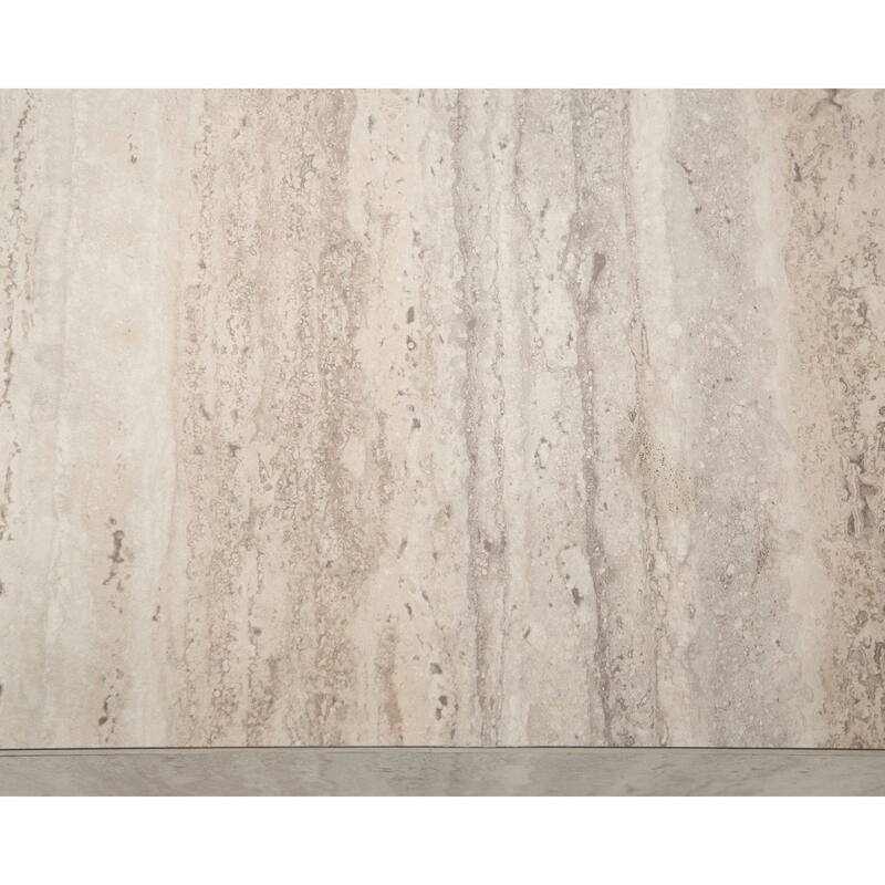 Lia 39 Inch Coffee Table, Square Travertine Stone Finish Laminated Top