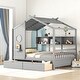 preview thumbnail 19 of 34, Wooden House Bed with Roof, 2 Drawers, and Storage Shelf Full - Grey