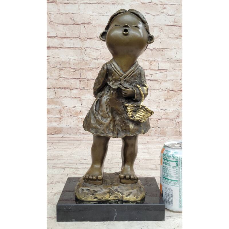 Signed Original Artwork By Milo Chinese Girl Holding Basket Bronze Sculpture