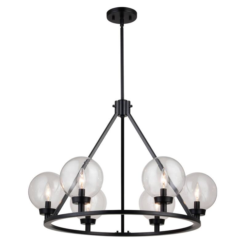 Lander Matte Black Transitional Chandelier Light with Clear Glass Globes