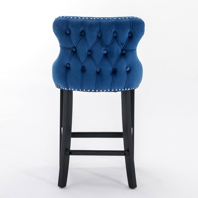 Upholstered Wing-Back Barstools Set of 2/4, Leisure Bar Chairs with Button Tufted Decoration, Wooden Legs and Nailhead Trim