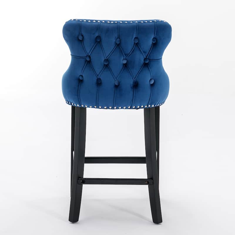 Wing-Back Barstools with Button Tufted Decoration and Wooden Legs, Leisure Style Bar Chairs,Bar stools, Set of 2