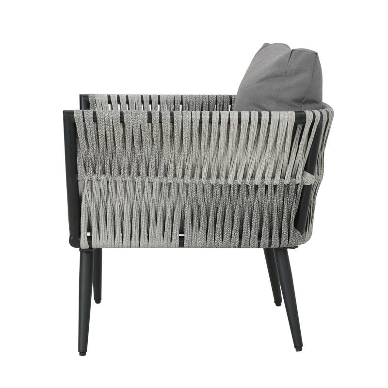 Roomfitters Oceanus Aluminum Chat Chair with Faux Rattan Rope Accents and Cushions, Gray