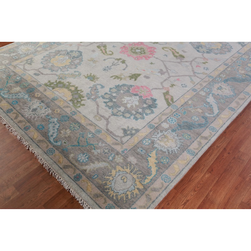 Hand Knotted Oriental 100% Wool Carpet Transitional All-Over Greys & Charcoal Oushak Area Rug - 10' 0'' X 8' 1''