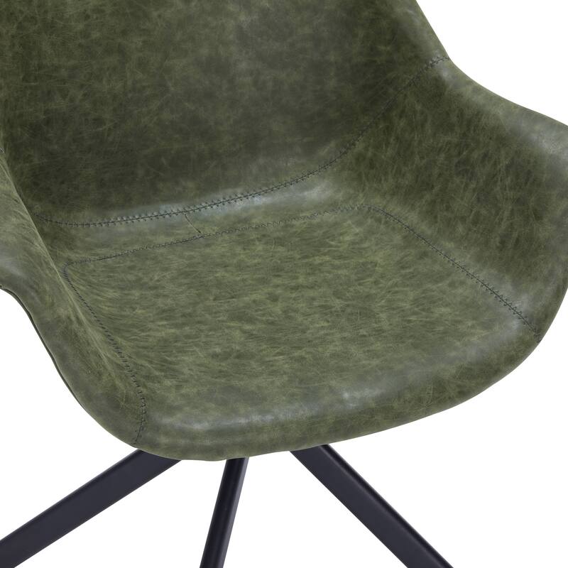 Markley Modern Swivel Dining Chair with Distressed Leather Upholstery, Ergonomic Back, and Black Metal Legs for Home or Office