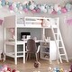 preview thumbnail 1 of 25, Twin Size Wooden Loft Bed With Shelves and Desk for Home White