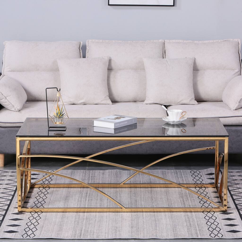 Stainless Steel Rectangular Accent Glass Coffee Table for Living Room ...