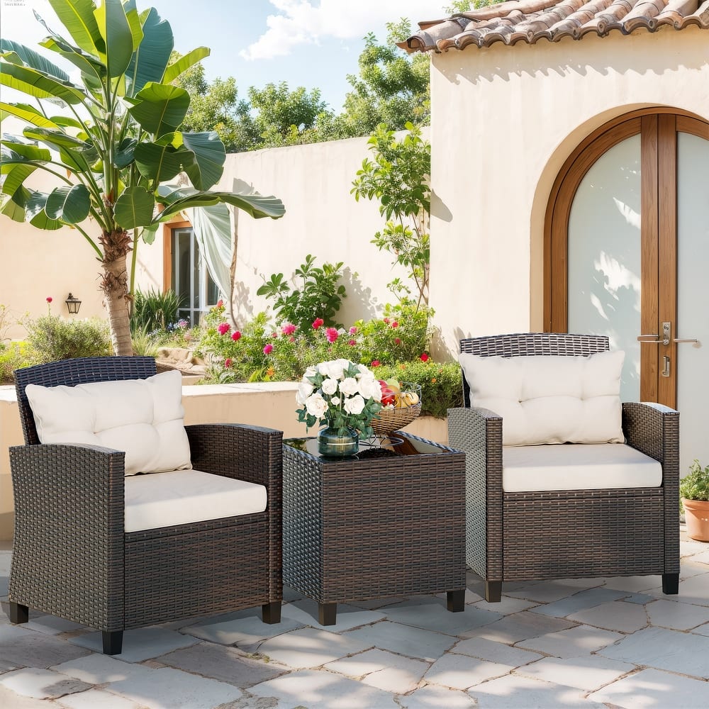 Futzca 3-Piece Wicker Patio Furniture Set with Glass Table